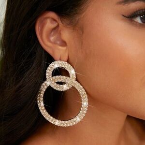 Rhinestone Hoop Statement Earrings for Women Silver